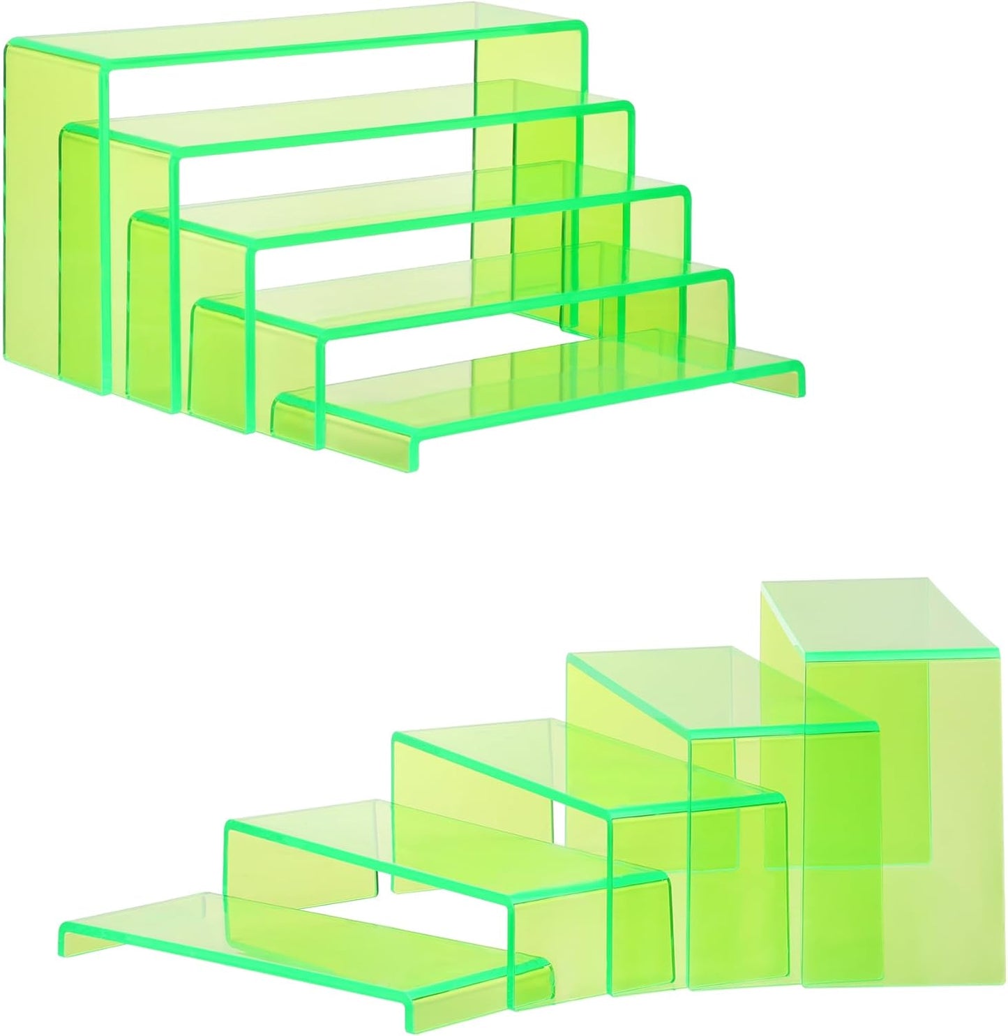 Goabroa Acrylic Display Risers, 2 Sets 10 Pcs Perfume Stand Organizer, Rectangular Acrylic Display Shelves for Figures, Cupcake, perfume, Wine Glass and Handbag, Transparent Green