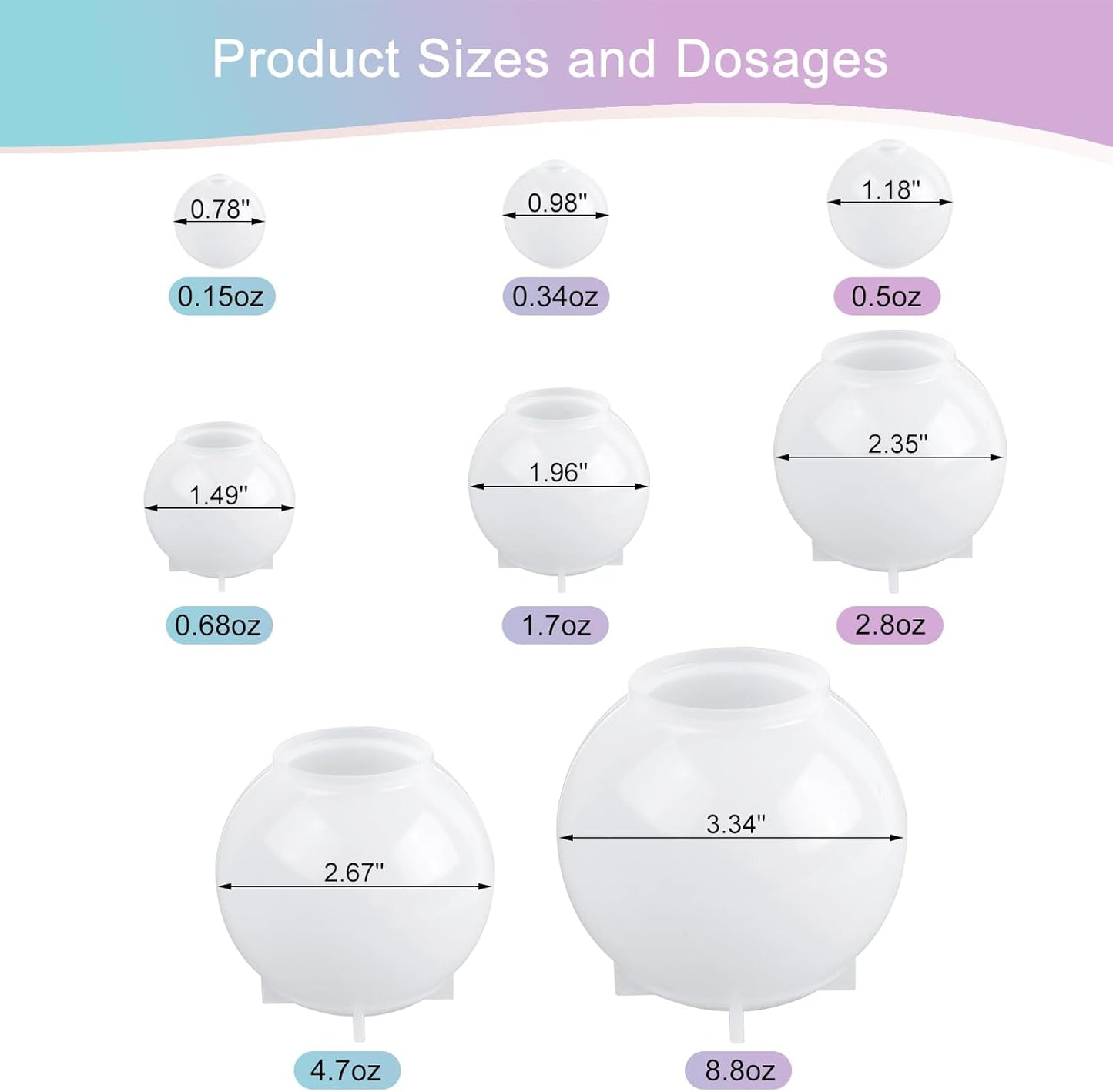 KISREL Sphere Resin Molds, 8 PCS Sphere Silicone Mold, Upgraded 3D Seamless Epoxy Molds，Large Ball Shape Flower Resin Mold for Home Decor, Flowers Preservation