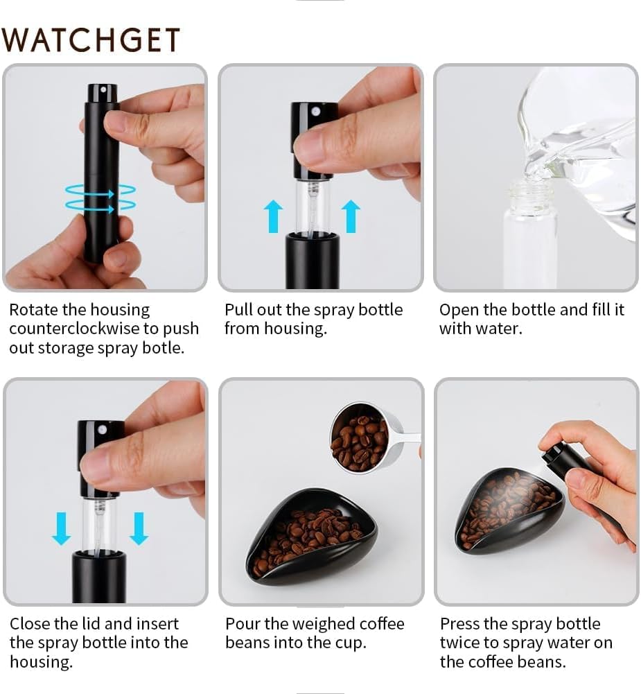 watchget Coffee Bean Dosing Cup & RDT Spray Bottle Kit for Espresso Bar, Static Reduction Ceramic Single Dose Tray for Brewing/Tea, Barista Accessories Set, Black
