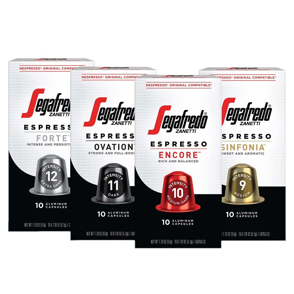 Segafredo Zanetti Espresso Capsules, Variety Pack, Compatible with Nespresso Original Machines, 40 Count Aluminum Pods (Pack of 1)