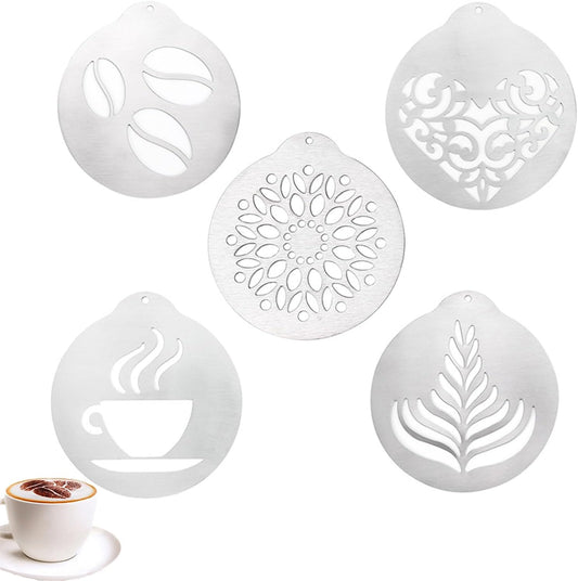 Stainless Steel Coffee Decorating Stencils Foam Barista Templates Decorative Latte Art Stencils Metal Foam Latte Art Templates for DIY Coffee Decor Coffee Making Accessories