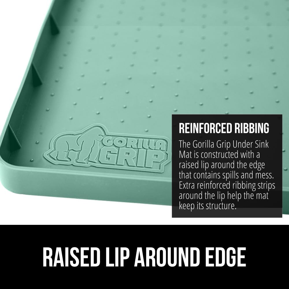 GORILLA GRIP Waterproof Silicone Under Sink Mat with Raised Lip for Kitchen and Bathroom, Cabinet Shelf Liner Stay in Place Mats Dishwasher Safe Drawer Liner, Organizer Tray, 19 x 22 in, Mint