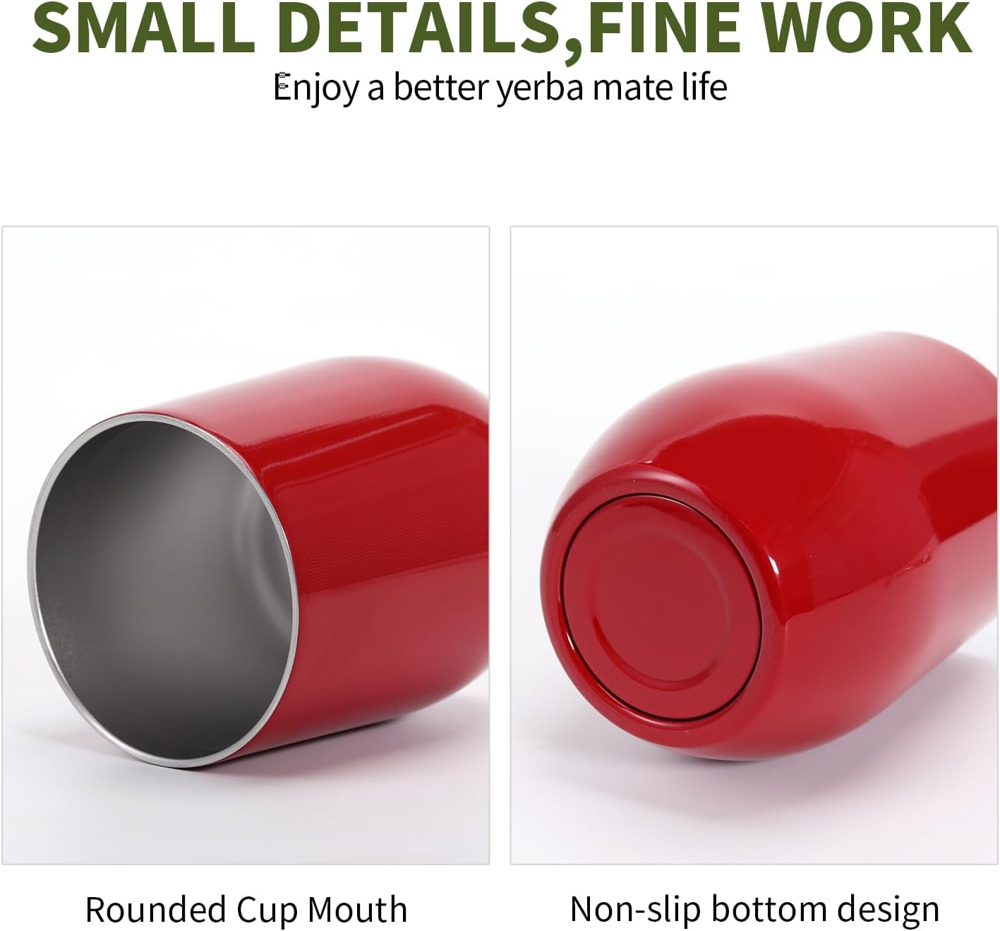 Yerba Mate Cup with Lid, 2 Bombillas, Cleaning Brush, 11.8oz Stainless Steel Double-Wall Insulated Gourd (Red)