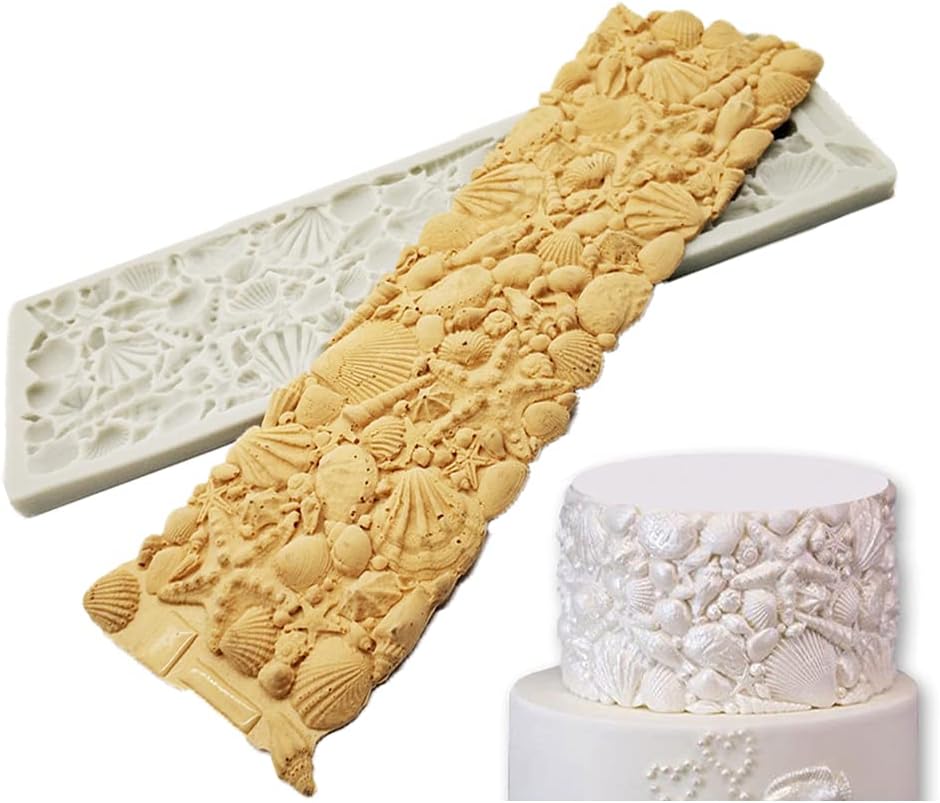 Cestony Sea Theme Shell Conch Fondant Silicone Mold Cake Border Brim Decor Sugarcraft Decorating Moulds for DIY Cake Fondant Biscuit Cookies Sugar Pudding Chocolate Hard Candies Dessert Decor