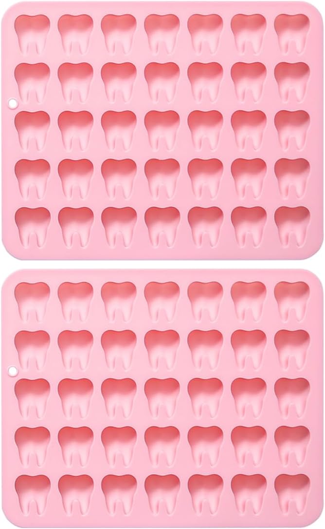 Unique Tooth Shape Candy, Chocolate Silicone Molds Set, 70 Cavity, Non Stick Mold for Gummy, Cupcake Topper, Snack, Biscuit, Handmade Diy, 2 Count, Pink