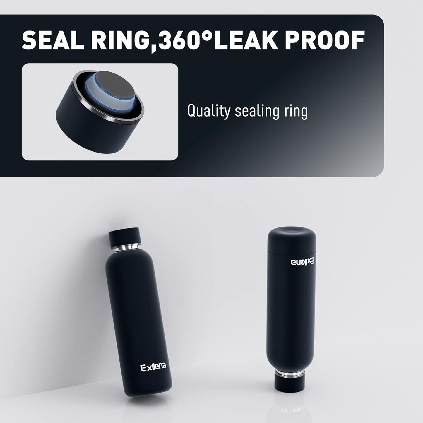 Slim Insulated Water Bottles for Travel 18oz with Clip, Double Wall Vacuum Stainless Steel Water Bottle Keeps Drinks Cold 24 Hrs/Hot 12 Hrs, 100% Leakproof, BPA Free(Black)