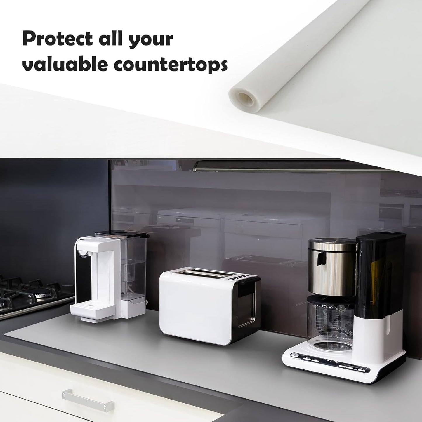 Silicone Mats for Kitchen Counter, 78.7''x 23.6''(200cmx60cm) Largest Heat Resistant Counter Mat Kitchen Island Waterproof Thicken Non-slip Countertop Protector Mat, Light Gray