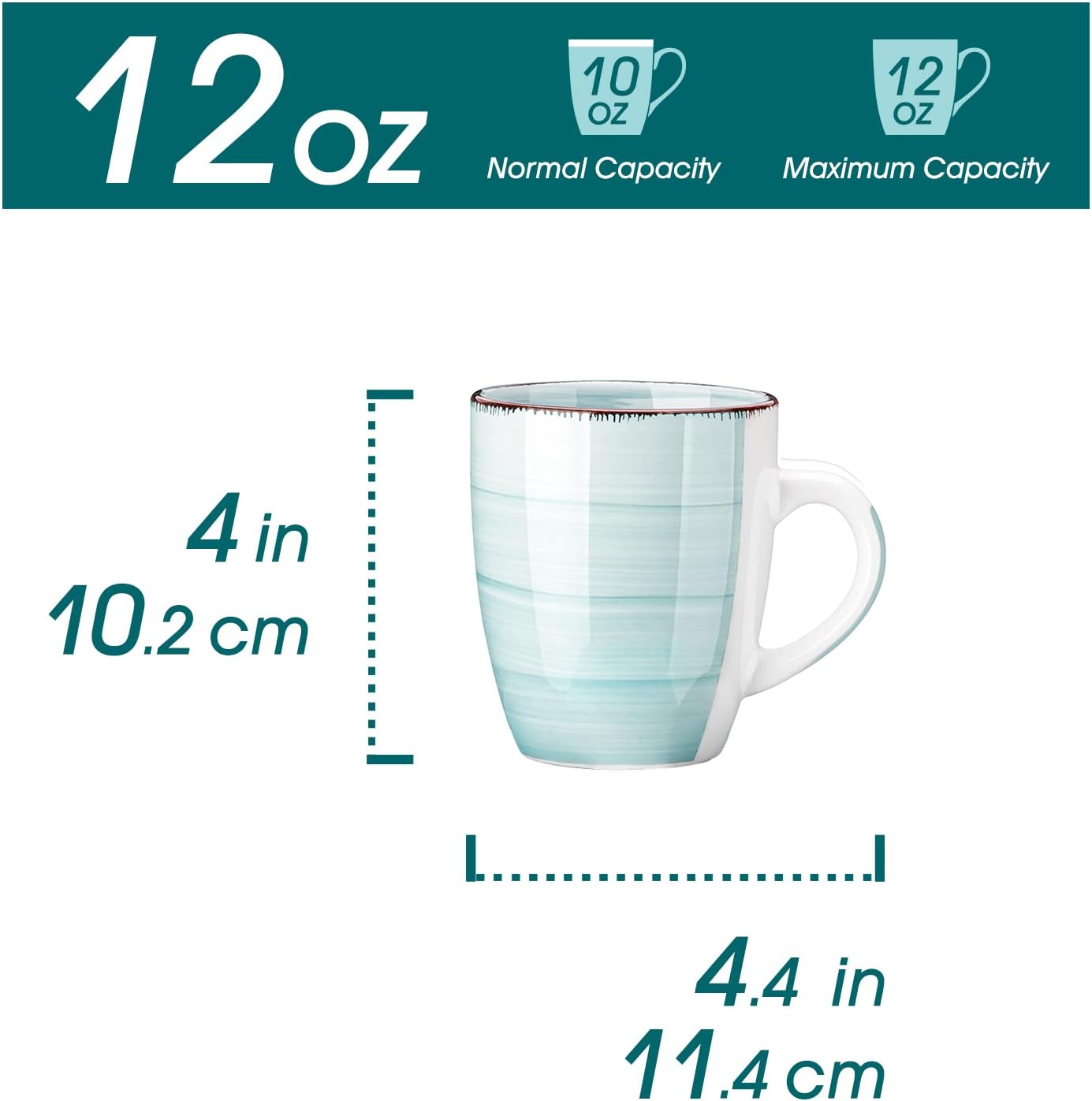 vancasso Bonita 12 Oz Coffee Mugs Set of 6, Ceramic Coffee Cups for Cappuccino, Latte, Tea, Cocoa, Cool Color