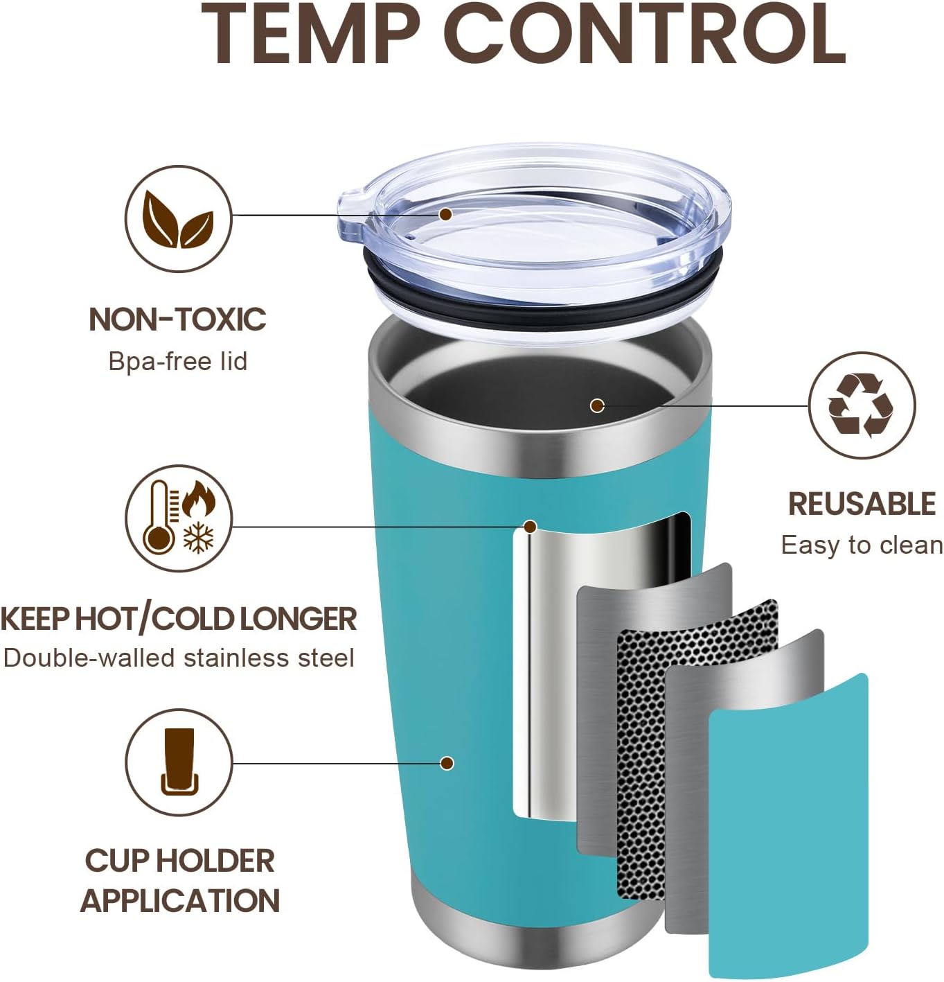 MEWAY 20oz Tumbler Cup Double Wall Vacuum Insulated Travel Mug Bulk, Stainless Steel Tumblers with Lid and Straw, Durable Powder Coated Coffee Cups for Cold & Hot Drinks (Light Blue, 1)