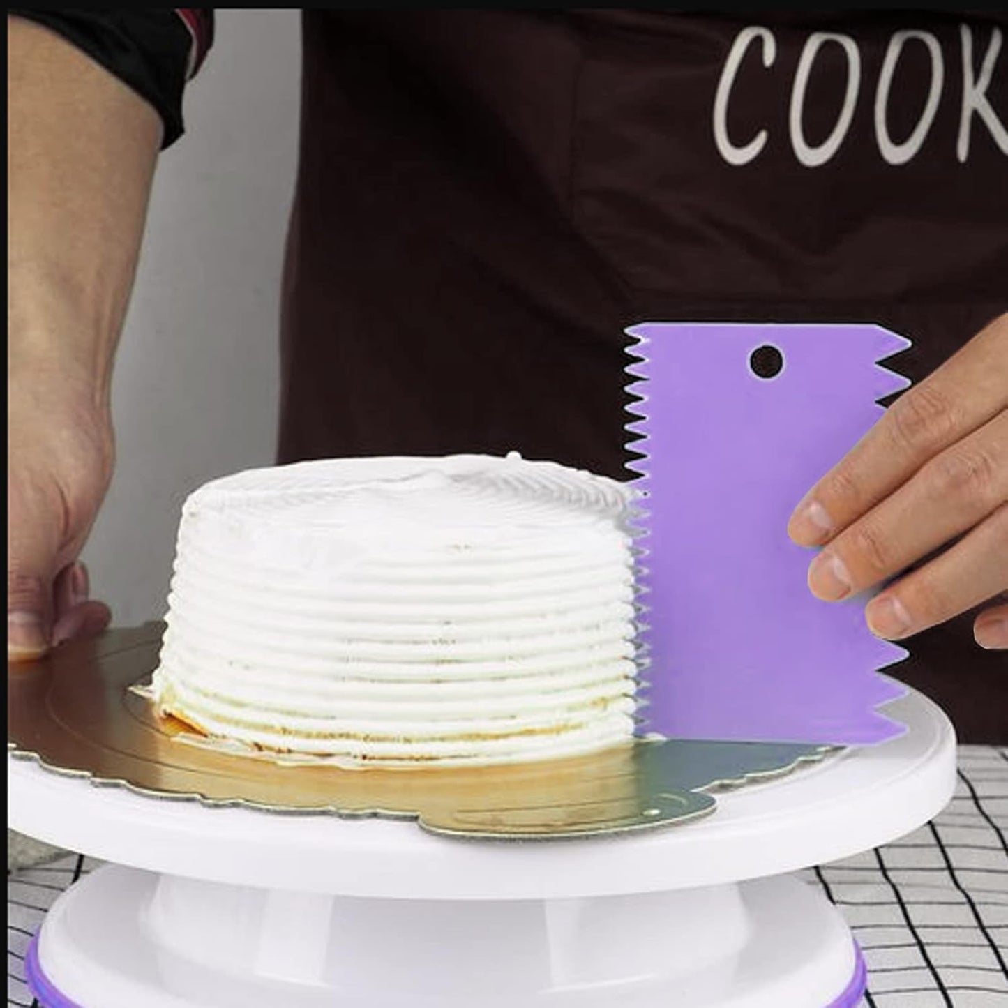 6pcs Cake Scraper Decorating Comb and Icing Smoother Reusable Bread Cream Pizza Cutter-Purple