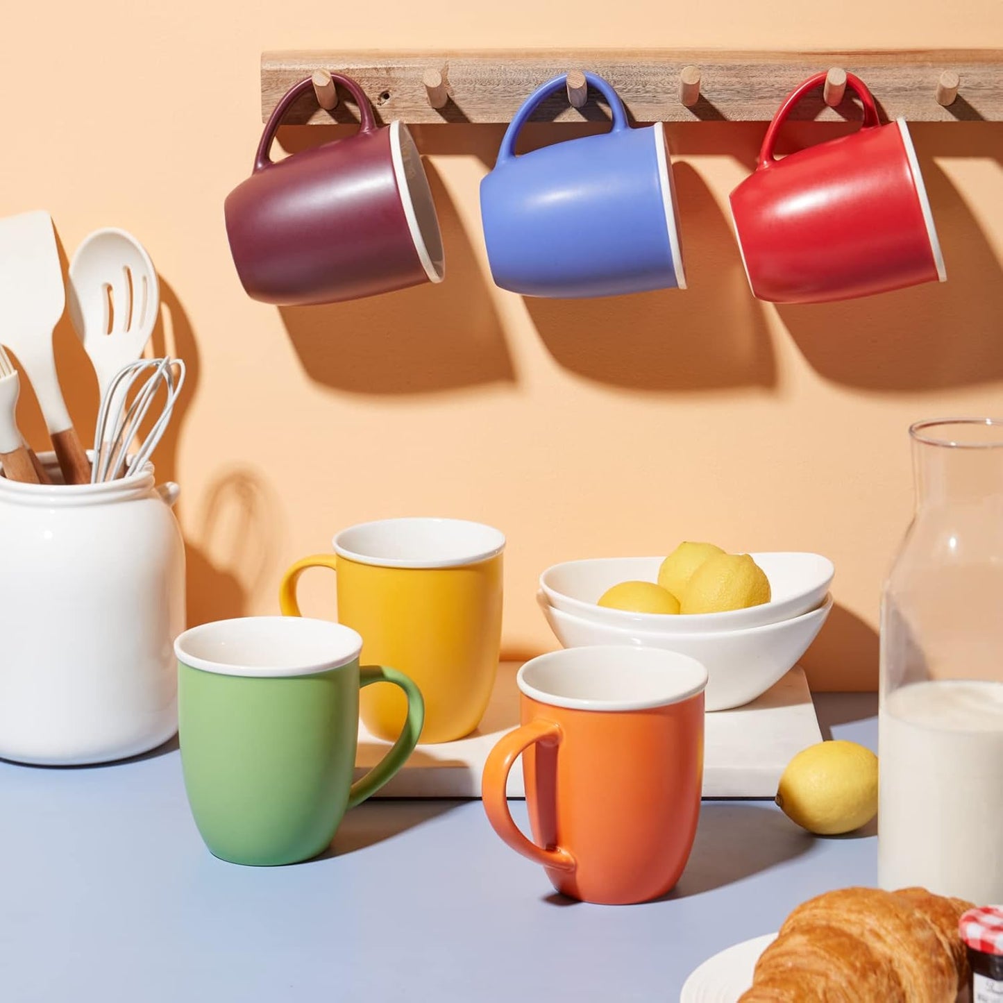 LIFVER 19 oz Large Coffee Mugs Set of 6, Valentines Day Gifts for him her, Assorted Colored Mugs with Handle, Matte Ceramic Large Cups for Coffee Tea Cocoa, Housewarming Decor Gift