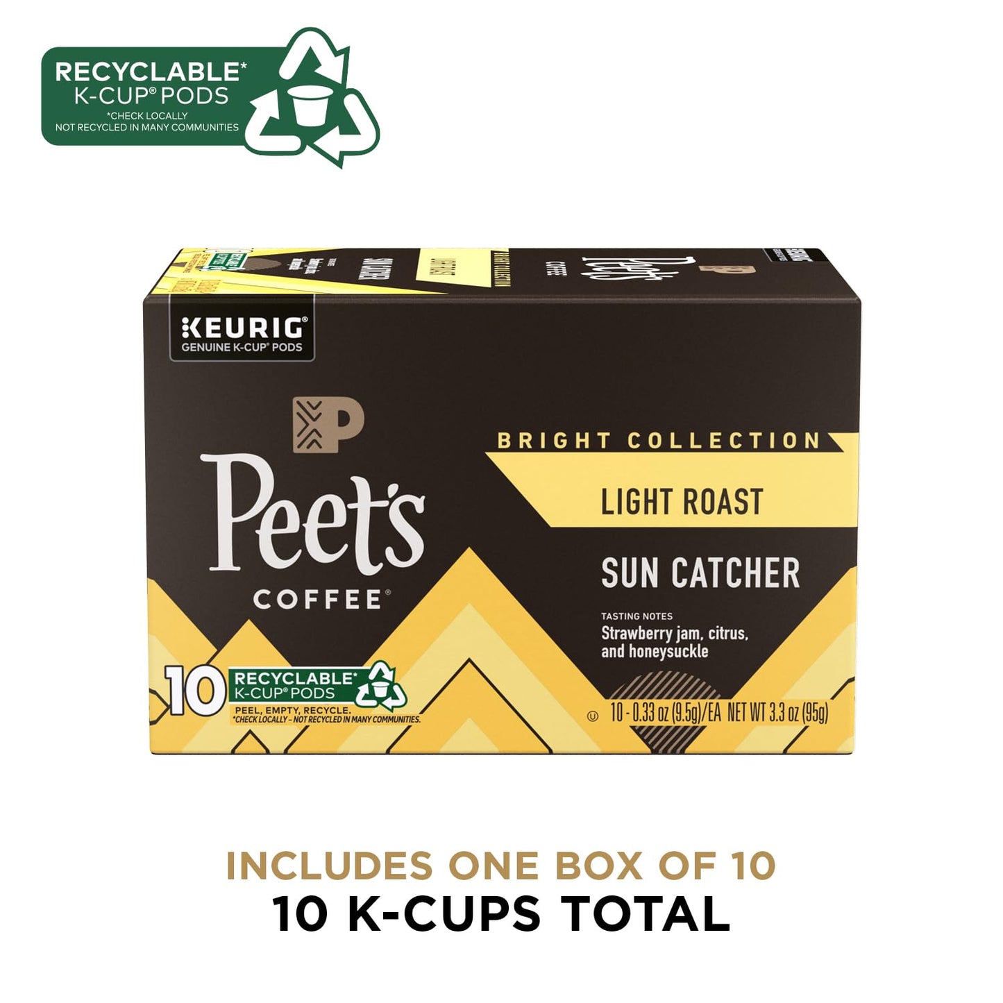 Peet's Coffee, Light Roast K-Cup Coffee Pods for Keurig Coffee Machines - Sun Catcher, 10 Count (1 Box of 10 K Cups)