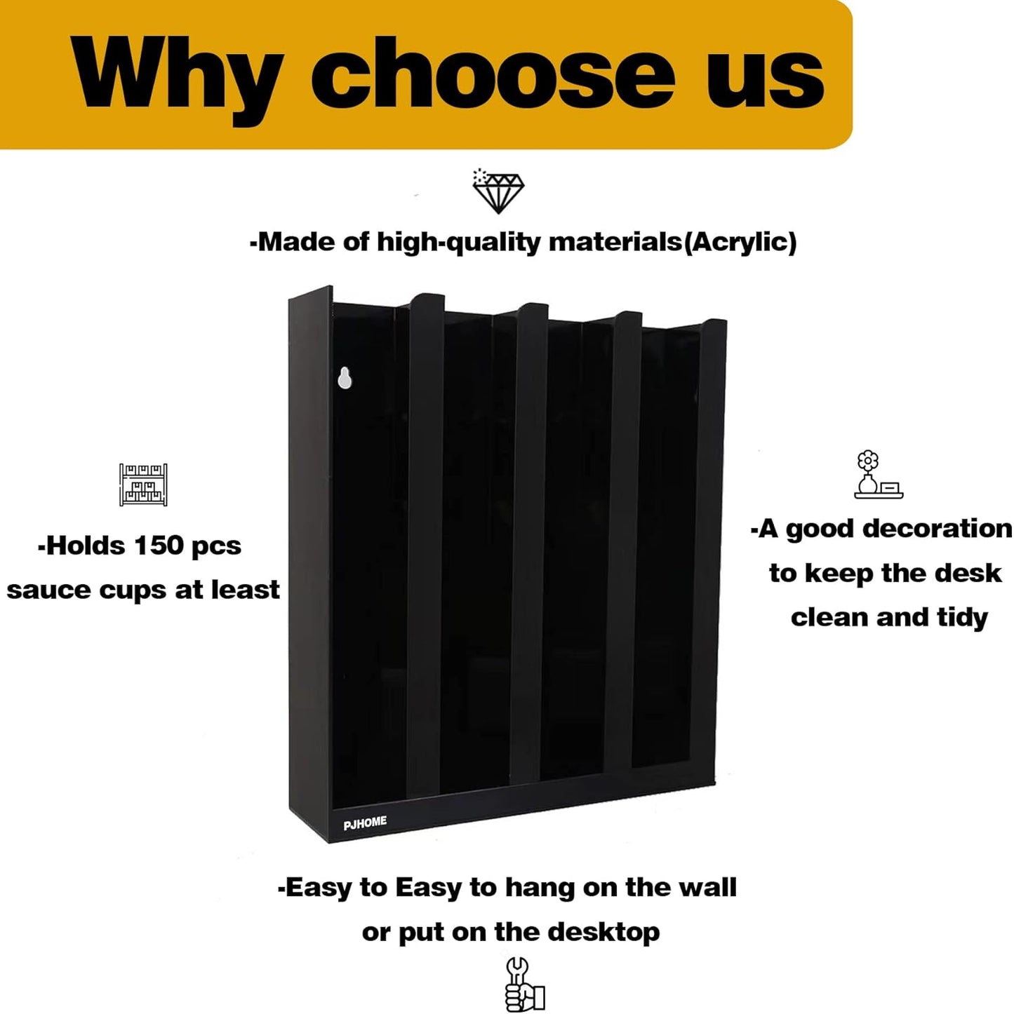 PJHOME Portion Sauce Cup Lid Organizer 4 Compartments Plastic Sauce Cup Holder for Counter Wall Mount Disposable Cup and Lid Storage Restaurant Supplies