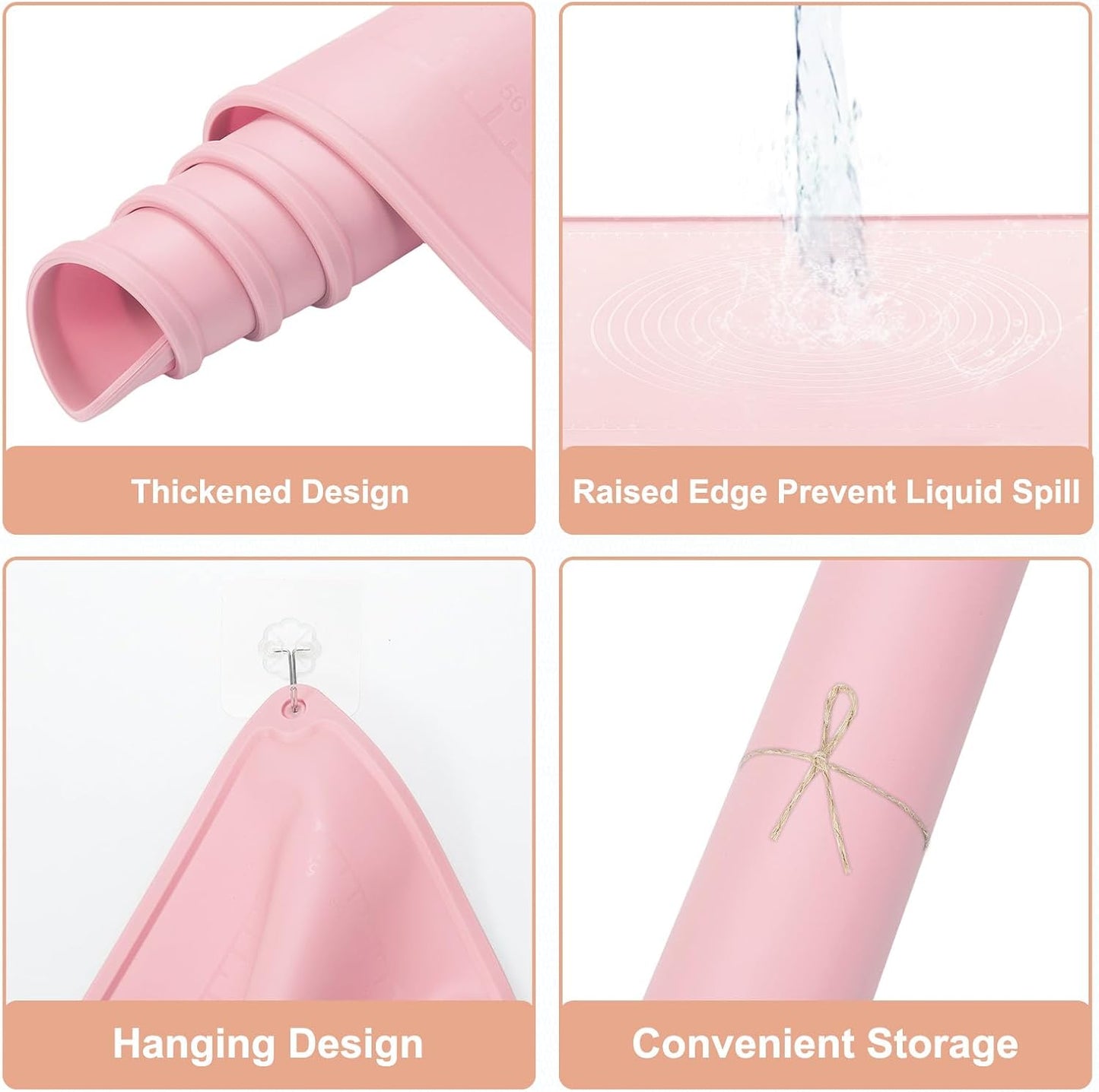 uxcell Silicone Pastry Mat, 19.7" x 15.8" Silicone Baking Mat with Measurements, Non-Stick Dough Rolling Mat for Making Pastry Cookies Bread Pizza Pink