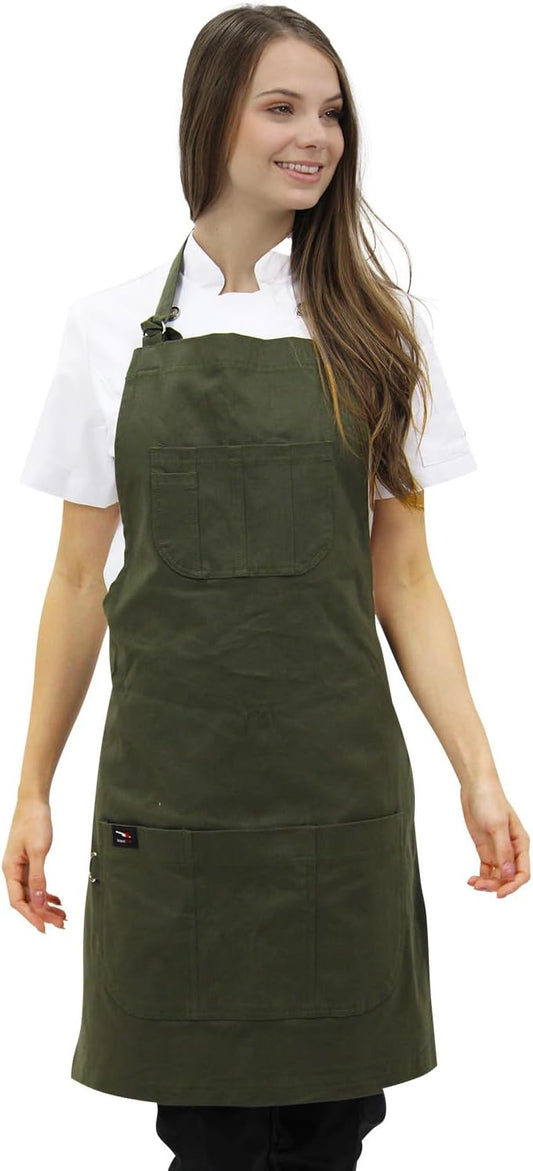 | Green Verona Gabardine Apron – Design for Men and women with neck adjuster, Anti-lint fabric with large pockets. For kitchen work, Chef.