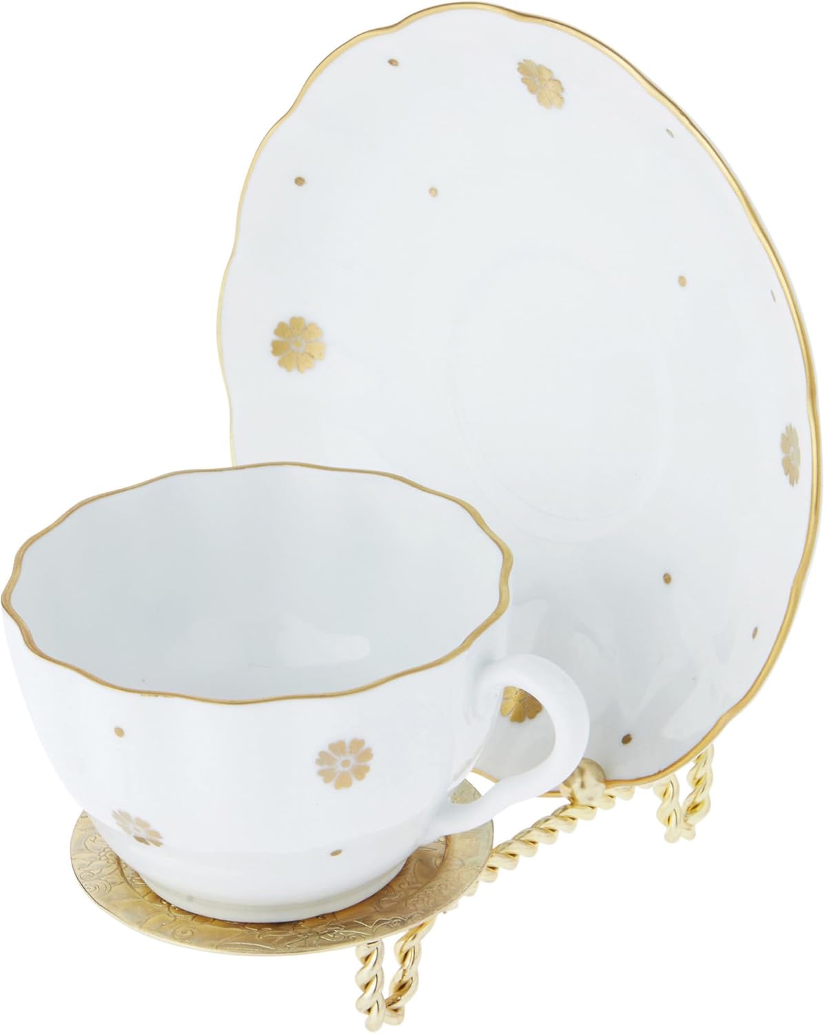 Bard's Ornate Twisted Shiny Gold-toned Cup and Saucer Stand, 3" H x 2.75" W x 4" D, Pack of 3