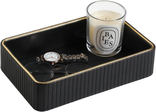 Desk Organizer Tray, PU Leather Valet Tray Nightstand Organizer Cologne Perfume Trays for Men Women, Decorative Vanity Trays Key Bowl Trinket Dish (Black, 9.5" x 6" x 2.2")