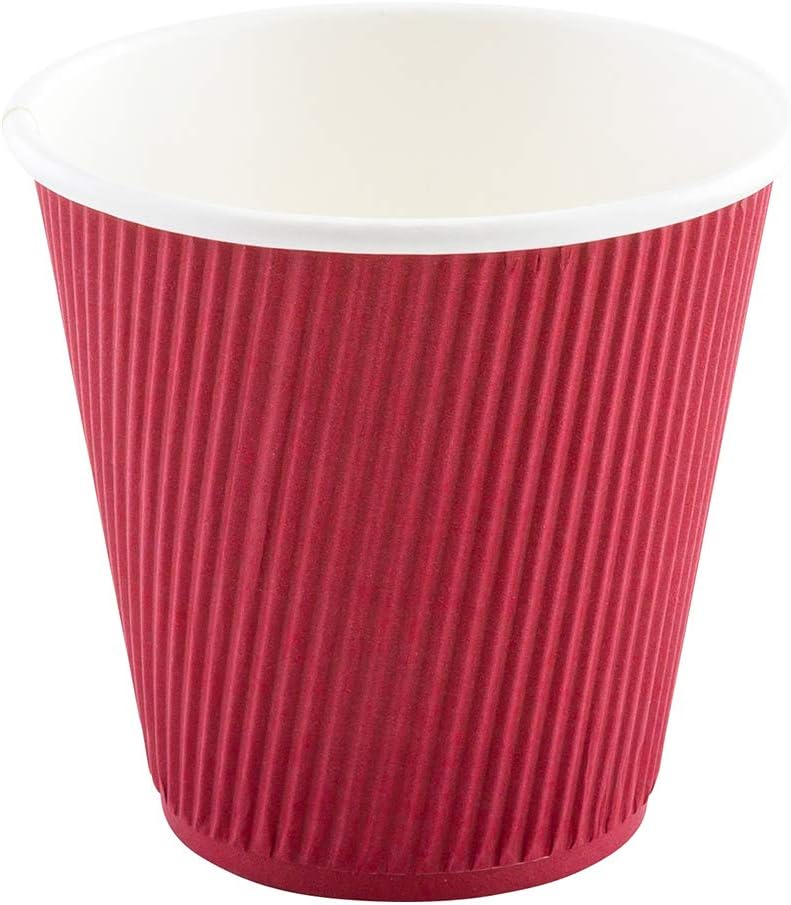 Restaurantware 8 Ounce Double Wall Disposable Coffee Cups, 500 Insulated Crimson Paper Tumblers, Ripple Wall Design, Lids Sold Separately for Hot Drinks like Tea, Hot Chocolate, and More