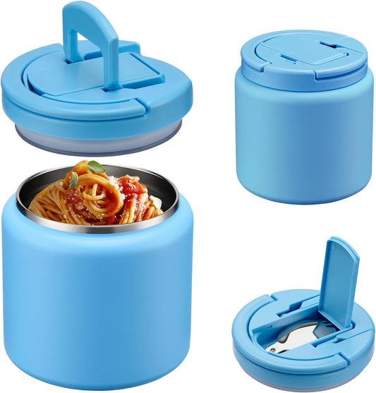 Soup Thermo for Hot Food Kids 25.5oz Lunch Containers with Buckle Lid Wide Mouth Hot Food Jar Vacuum Insulated Stainless Steel Bento Box Leakproof with Spoon(Blue)