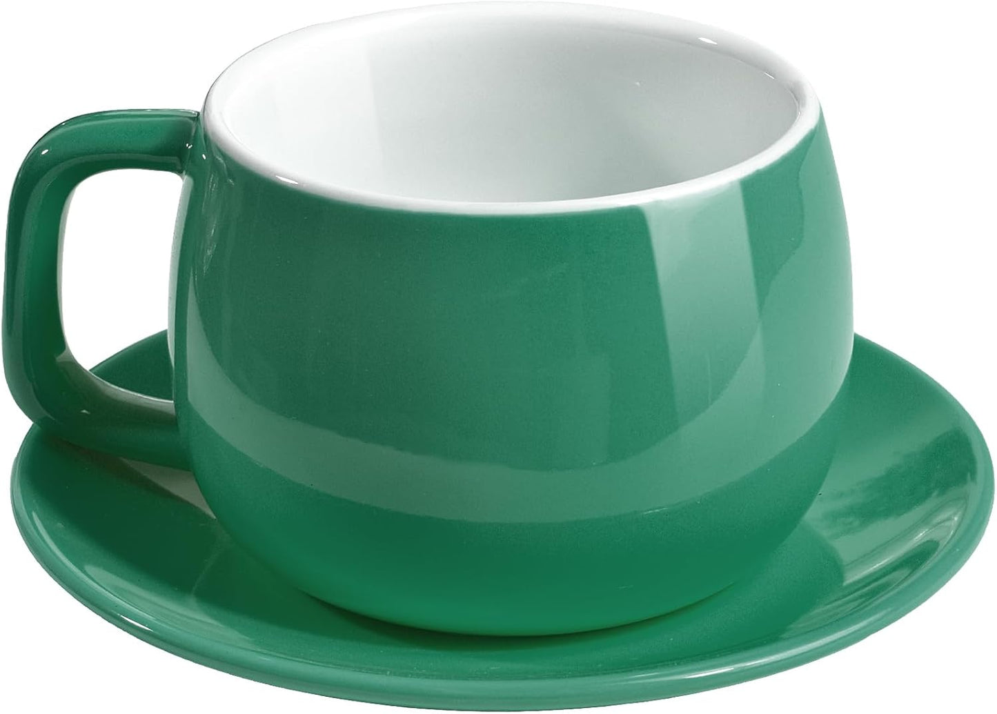 Porcelain Coffee Cup with Saucer 270ml/9oz, Minimalist Design, Perfect for Latte, Cappuccino, and Tea, Cyan