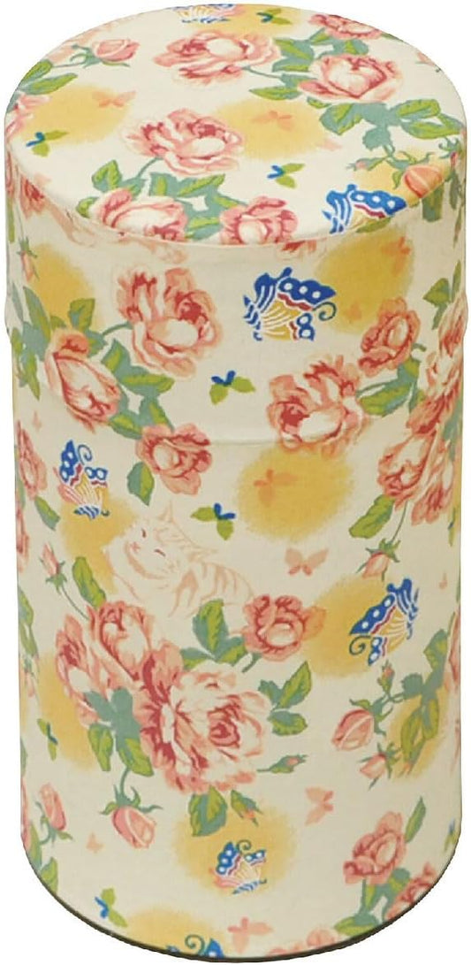 Japanese Pokkan Coffee Spice Tea Tin Canister Washi Paper Storage with Lid 7.05 oz Capacity (Neko/L)