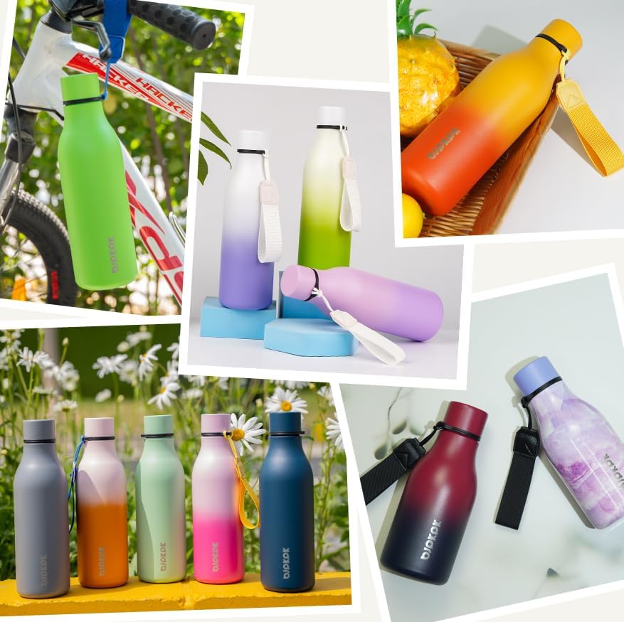 BJPKPK Insulated Water Bottles, 12oz Stainless Steel Metal Water Bottle with Strap, BPA Free Leak Proof Thermos, Mugs, Flasks, Reusable Water Bottle for Sports & Travel, Mist Grey