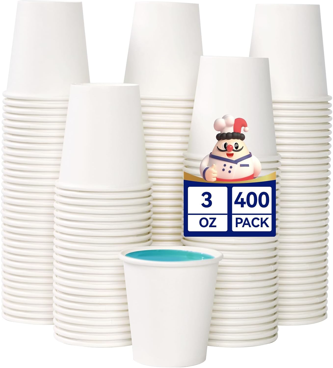 JOLLY CHEF 400 Count 3 oz Paper Cups, Disposable Mini Bathroom Mouthwash Cups for Home, Office, School, Store