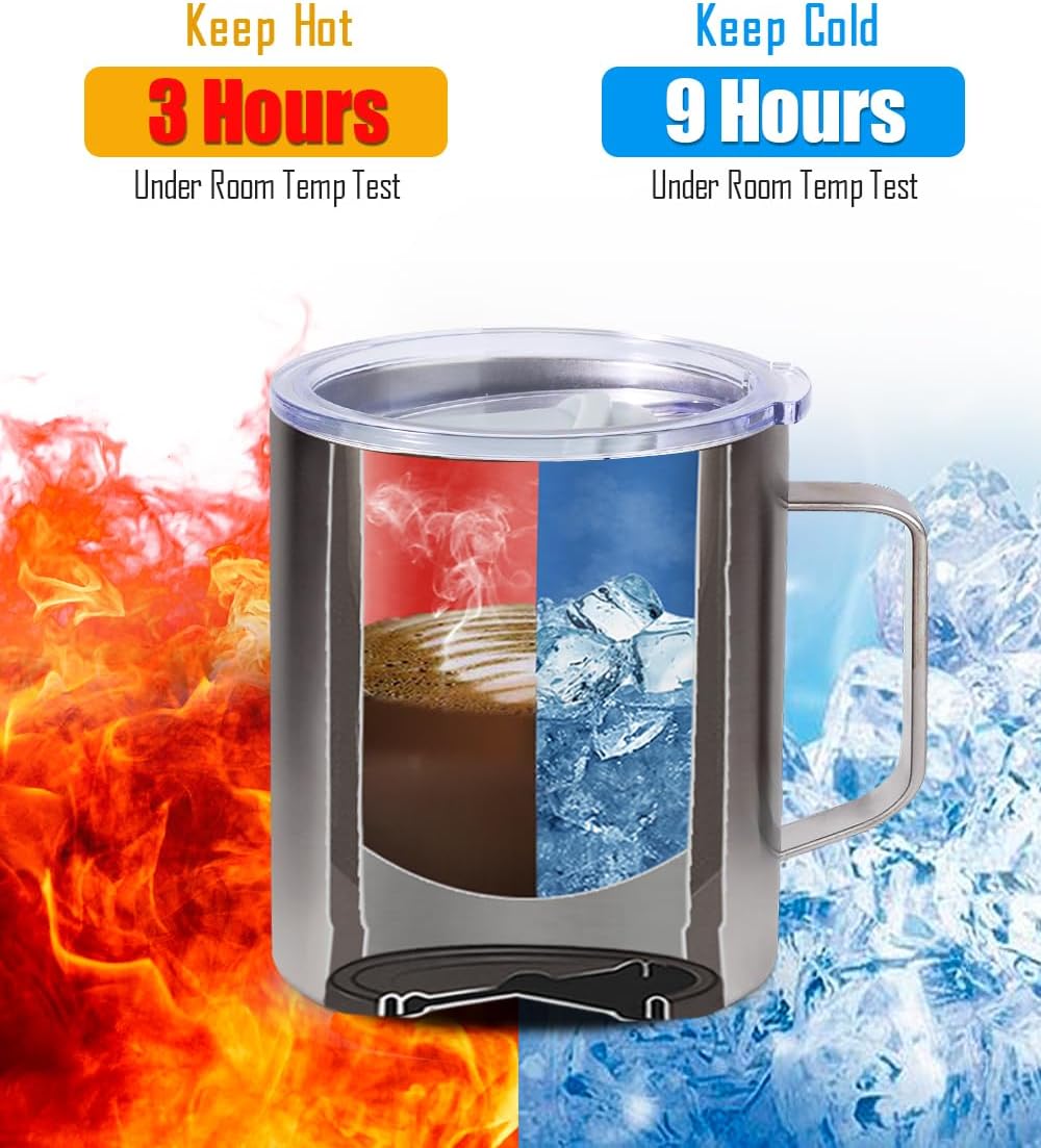 SUNWILL Insulated Coffee Mug with Lid, Travel Tumbler with Handle, 14 oz Stainless Steel Cup for Camping, Office, Home, Powder Coated Mint