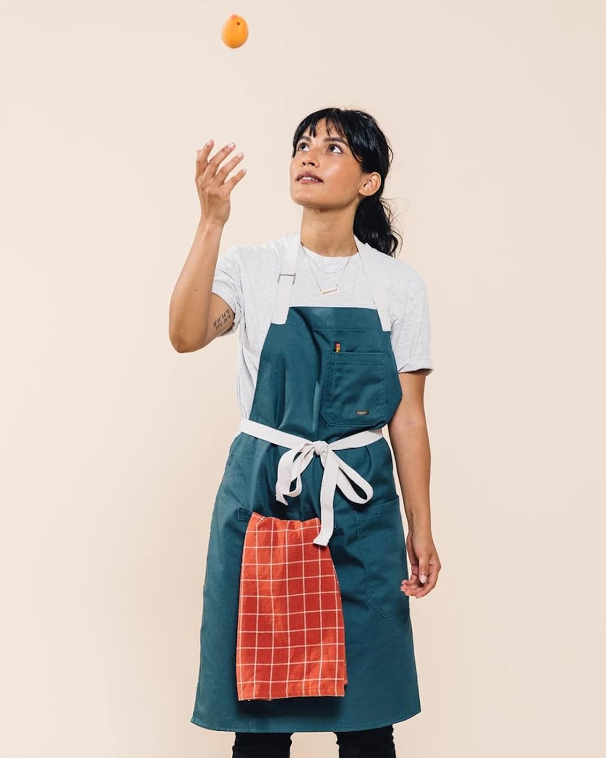 Caldo Daily Cotton Kitchen Apron for Cooking- Mens and Womens Professional Chef or Server Bib Apron - Adjustable Straps with Pockets and Towel Loop (Spruce)