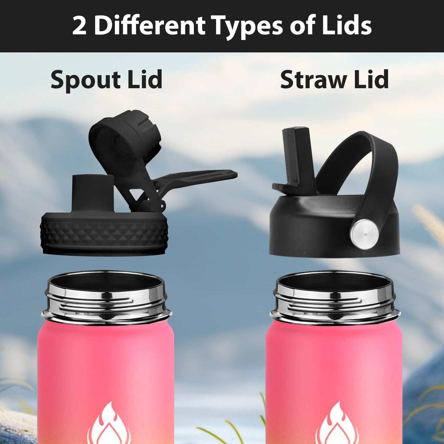 SENDESTAR Water Bottle 32oz Double Wall Vacuum Insulated Leak Proof Stainless Steel Sports Water Bottle—Wide Mouth with New Flex Straw Lid & Spout Lid (Sobert)