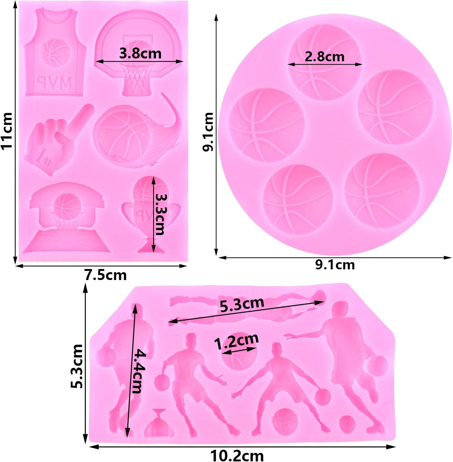 Mujiang Basketball Silicone Molds Sports Fondant Mold For Cake Decorating Cupcake Topper Candy Chocolate Resin Sugar Gum Paste Set Of 3