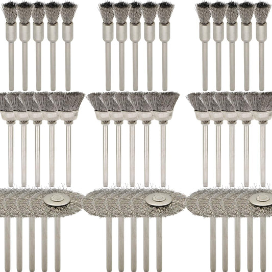 45-Piece Wire Brush Set - Metal Rust Removal, Polishing, Cleaning - Shaft 1/8″ (3mm) - Removes Burrs, Dust, and Oxide Layer - Handles Rough Surfaces - Designed for Industrial and DIY Enthusiasts