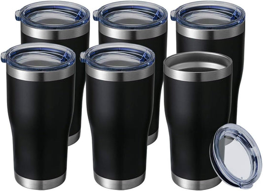 HASLE OUTFITTERS 20 oz Tumbler Bulk, Stainless Steel Tumblers with Lid, Vacuum Insulated Tumbler, Double Wall Tumbler Cup, coffee mugs, Black, 6 Pack