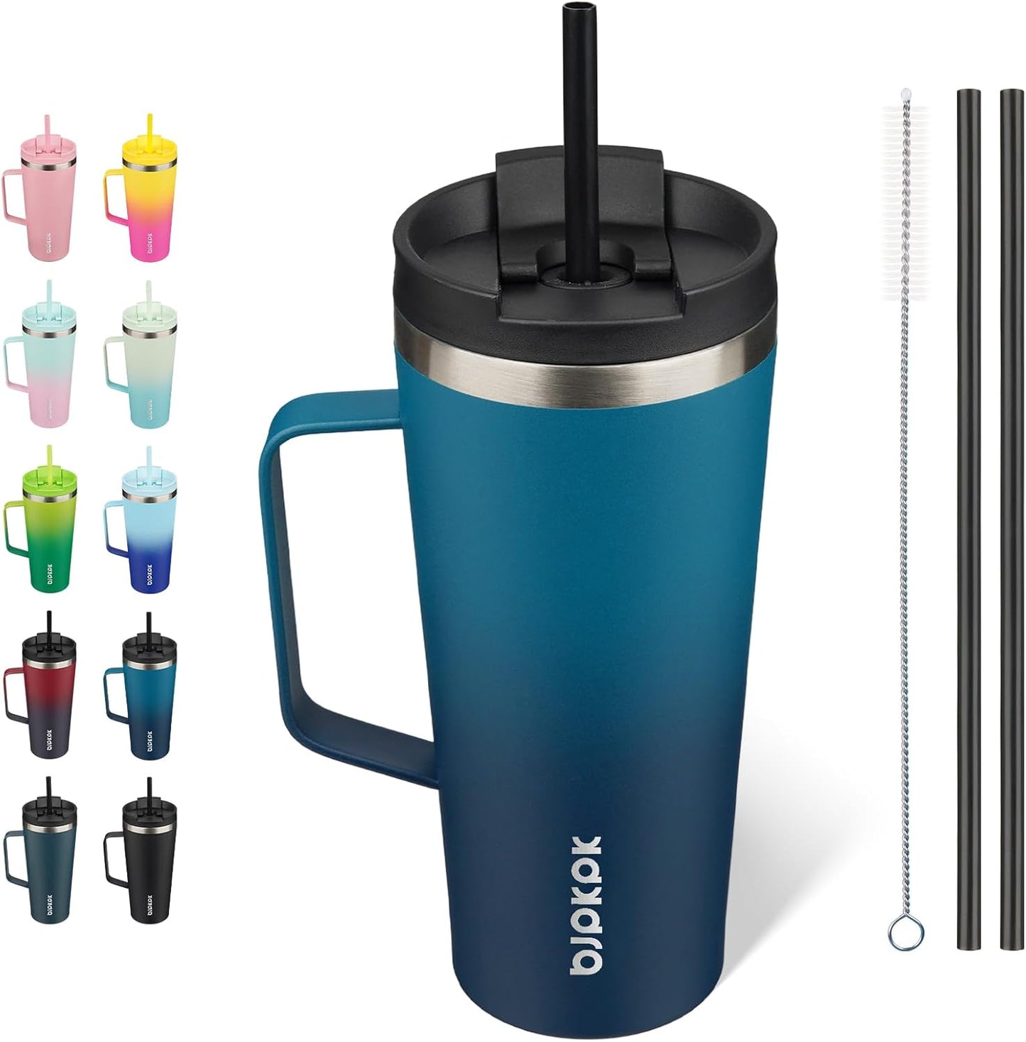 BJPKPK Insulated Tumbler with Handle, 22oz Insulated Tumblers with Lid and Straw, Stainless Steel Metal Water Bottles, Coffee Travel Mugs, Cups, Sea