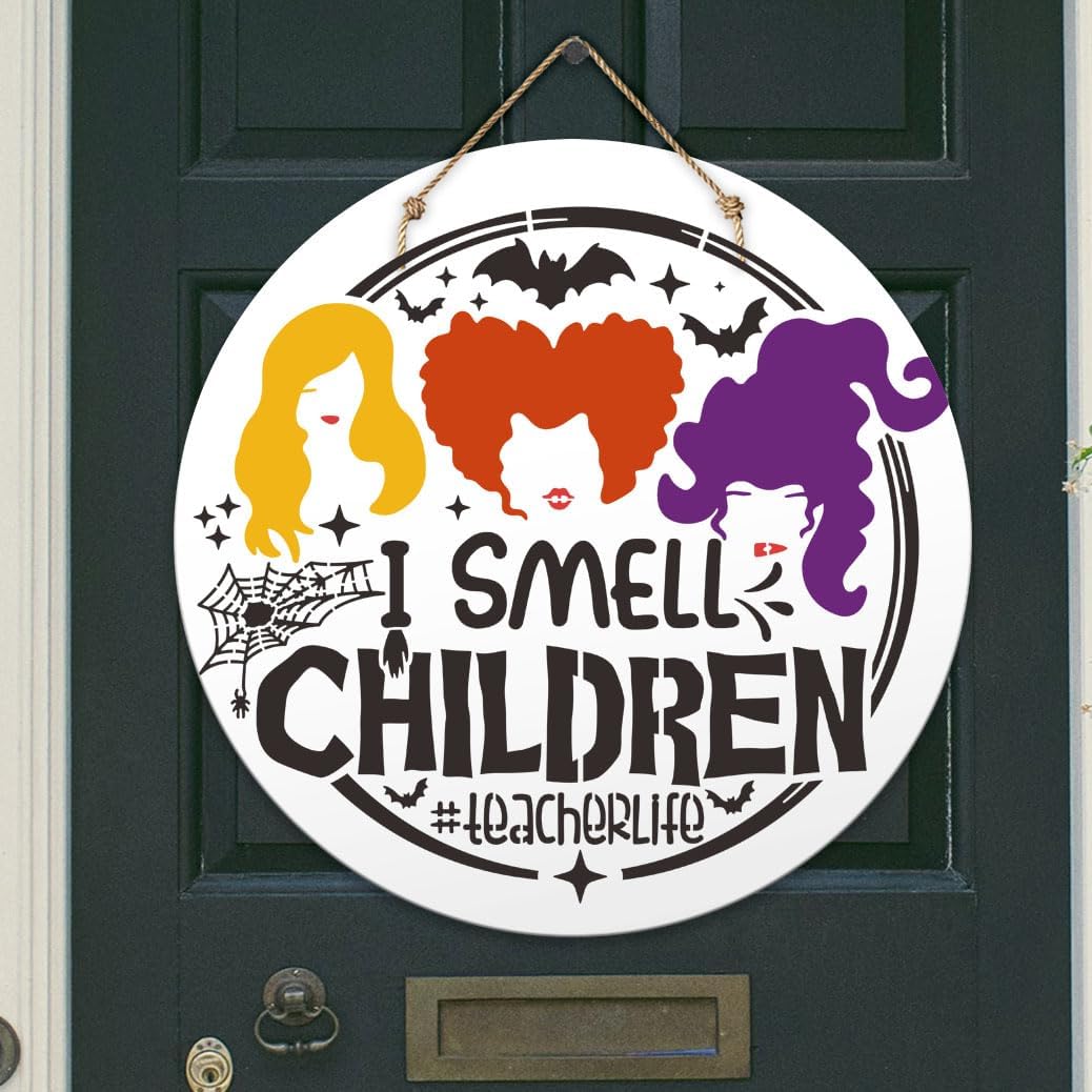 Halloween Stencils for Painting on Wood 12inch Round Halloween Stencil Hocus Pocus Ghost Templates for Wood Fabrics Door Wreath DIY Crafts Decor