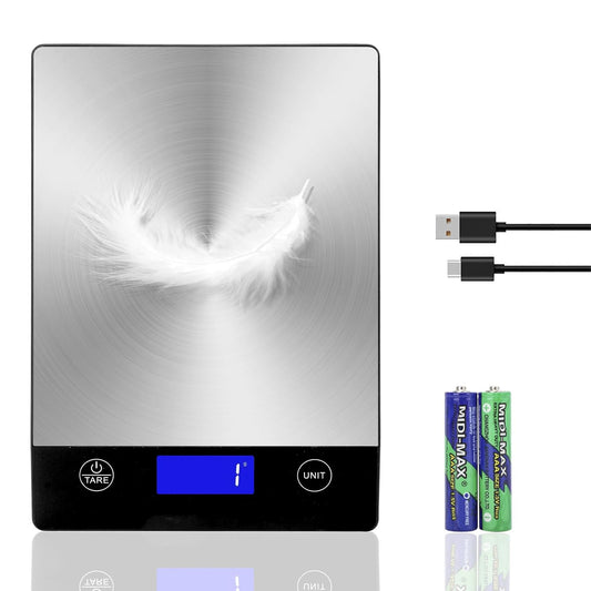 Rechargeable Food Scale, 22lb Digital Kitchen Scale for Food in Gram and Ounce, 0.1oz/1g Precise, 304 Stainless Steel, Perfect for Meal Prep, Cooking, and Baking, Batteries and Charging Cable