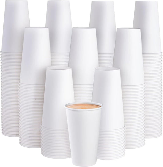 JOLLY PARTY 210 Pack 16 oz Disposable Paper Coffee Cup, Hot/Cold Beverage Drinking Cups for Water, White Paper Hot Coffee Cups