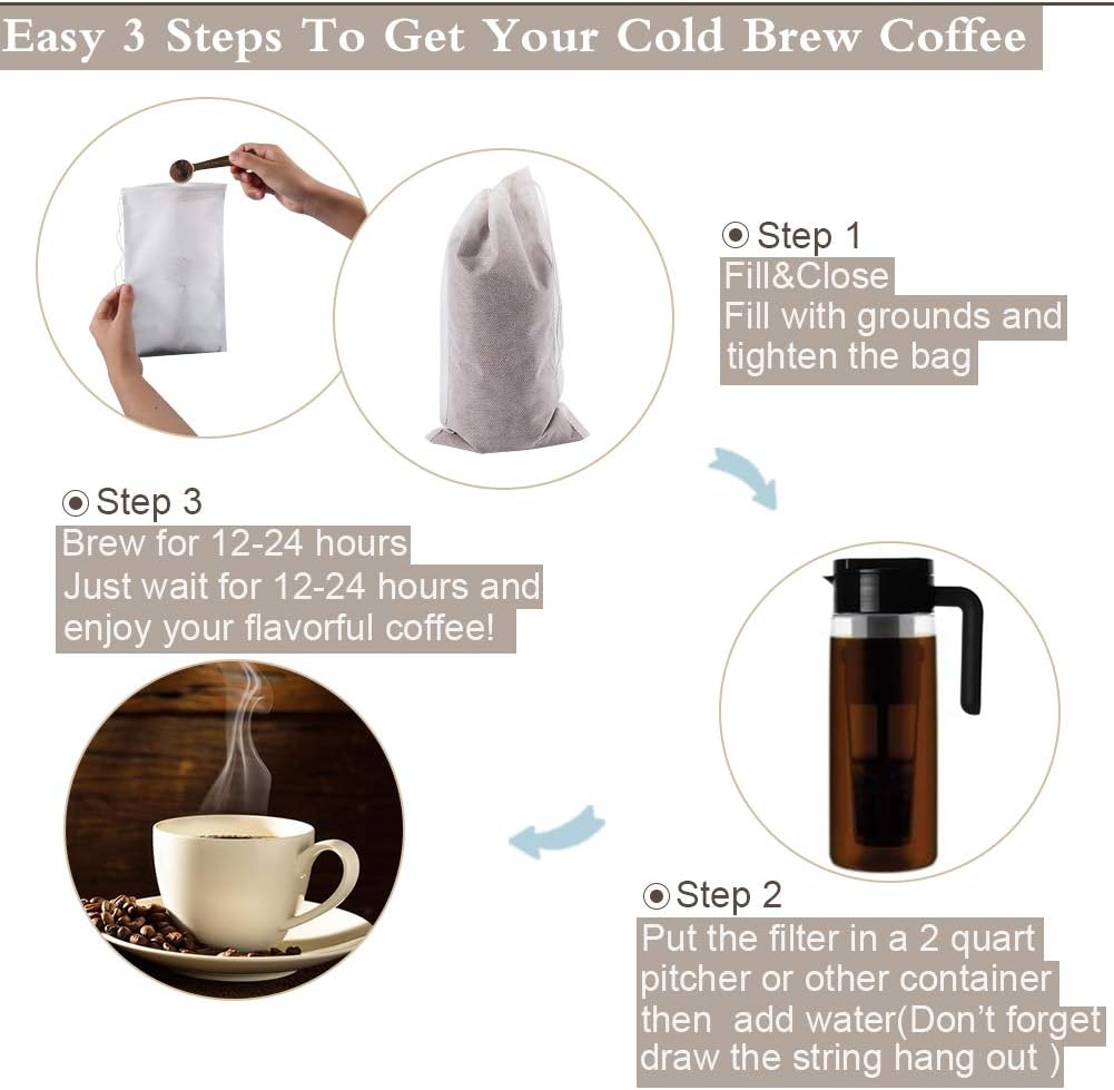 YQL Cold Brew Coffee Filter,50PCS 6X10 Inch No Mess Cold Brew Coffee Bags Disposable Mesh Brewing Bags Tea Filter Bag for Cold Brew Coffee or Tea(4x6/8x12inch Available)