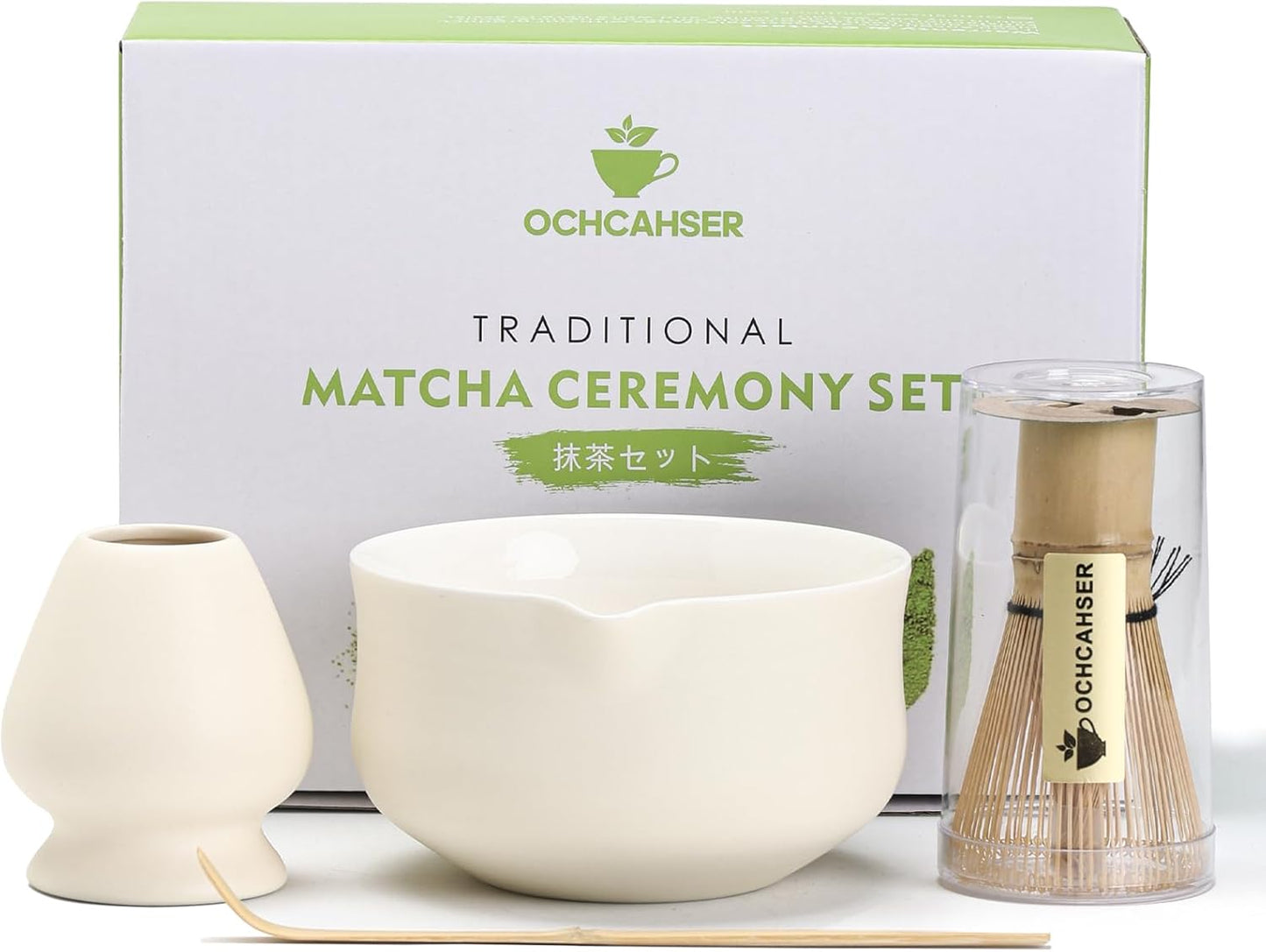 Matcha Set, Japanese Tea Set Includes Matcha Bowl with Spout, Matcha Whisk Holder (chasen), Bamboo Matcha Whisk and Bamboo Scoop, Ceramic Matcha Kit for Tea Lovers