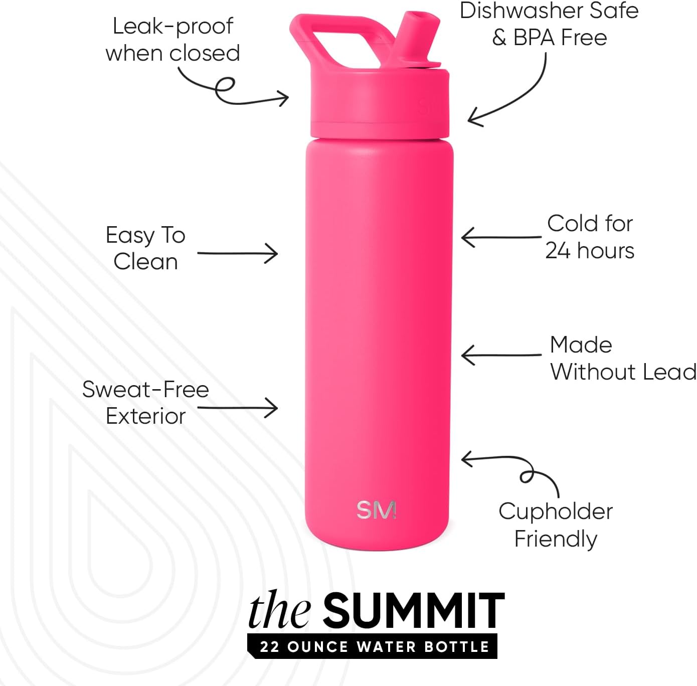 Simple Modern Water Bottle with Straw Lid | Vacuum Insulated Stainless Steel Metal | Reusable Leak Proof BPA-Free Cup for School | Summit Collection | 22oz, Malibu