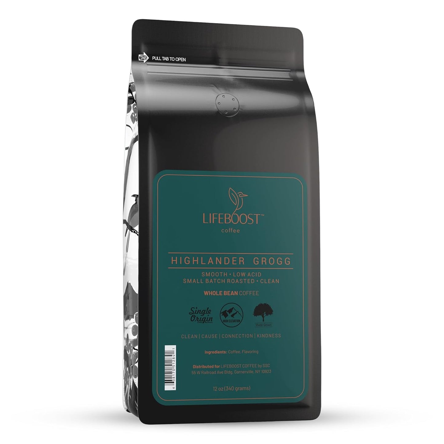 Lifeboost Highlander Grogg Whole Bean Coffee - Non-GMO Low Acid Single Origin Flavored Coffee Beans - Third Party Tested For Mycotoxins & Pesticides - 12 Ounces