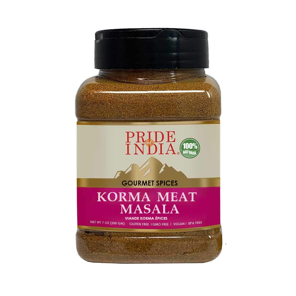 Pride of India - PACK of 6 - Korma Meat Masala Mix – Ideal for Traditional Meat/Lamb Curry – Gourmet & Flavorful – Seasoning Spice Blend – 7 oz. Medium Dual Sifter Jar
