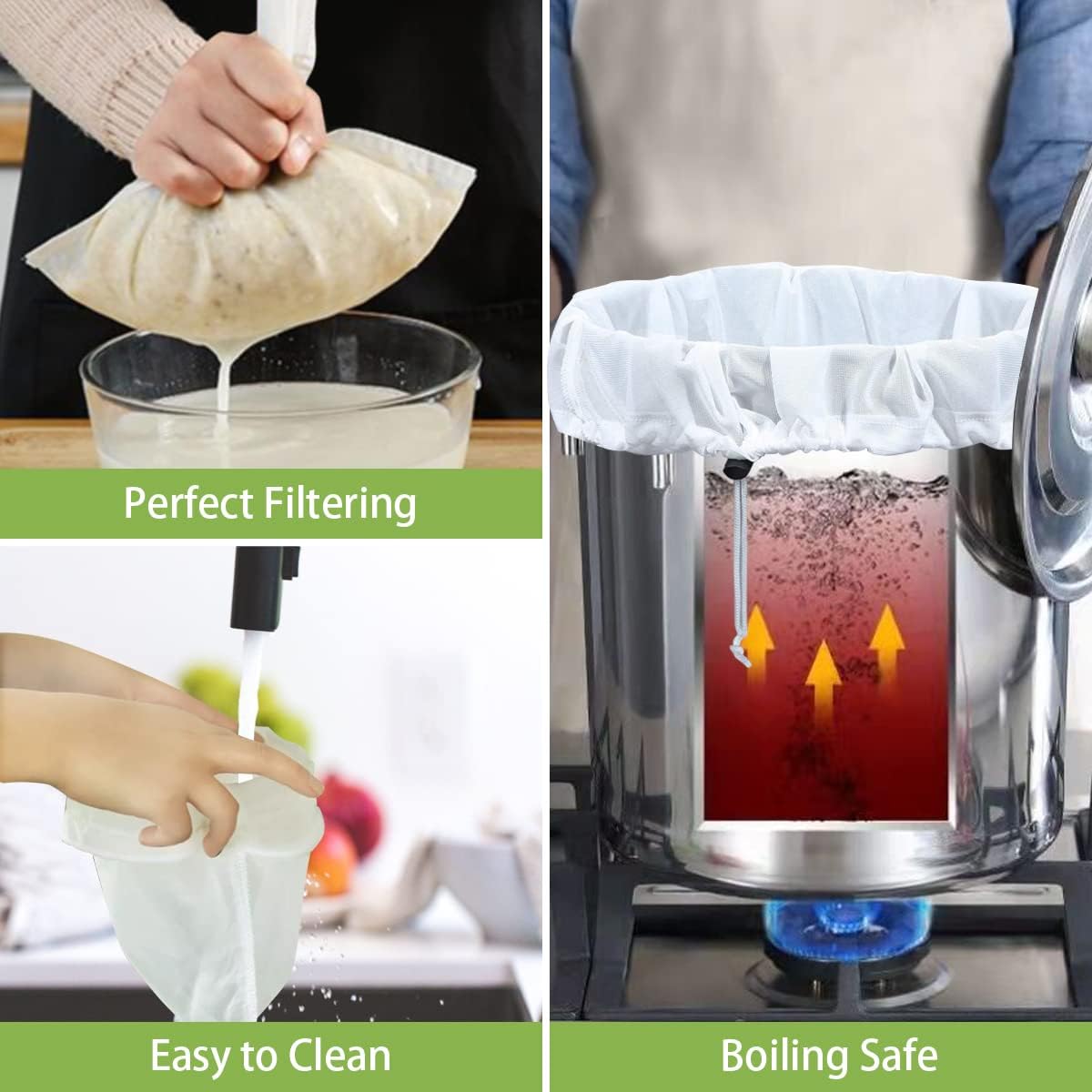 Brew Bags, 4pcs Brew In A Bag, Reusable Wine Straining Bag for Homebrewing, Fine Mesh Bag for Boiling, Durable Bag, Large 22×26 Polyester Strainer Bag