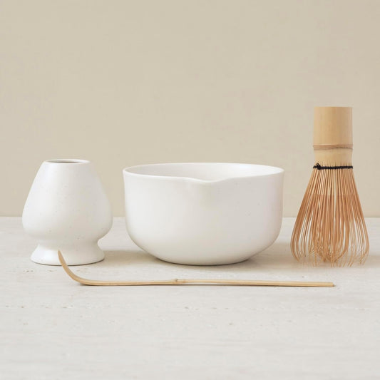 WENSHUO Matcha Kit - Premium Matcha Whisk Set with Traditional Bamboo Tools, Ideal Matcha Tea Set for Home (Matte White)