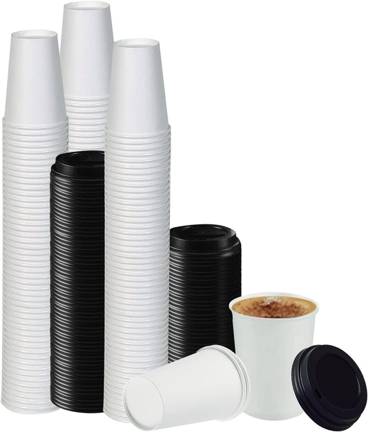 Smygoods White Disposable Paper Coffee Cups with Lids (16 OZ, 50 Count) For Hot Beverages, Tea, Espresso, Cocoa - To Go Drink Containers, Café & Office