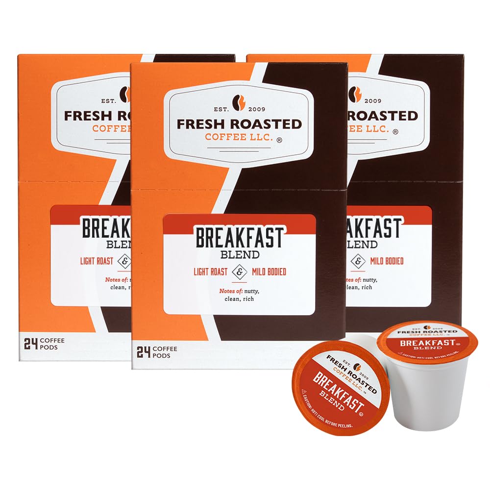 Fresh Roasted Coffee, Breakfast Blend, Light Roast, 72 Pods for K Cup Brewers