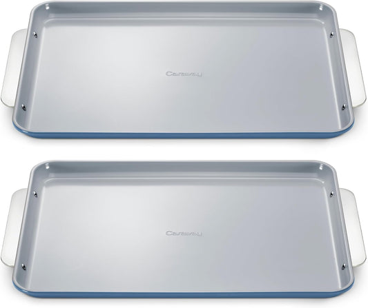 Caraway Non-Stick Ceramic Large Baking Sheet Duo - Naturally Slick Ceramic Coating - Non-Toxic, PTFE & PFOA Free - Perfect for Baking, Roasting, and More - Large (18" x 13") - Slate