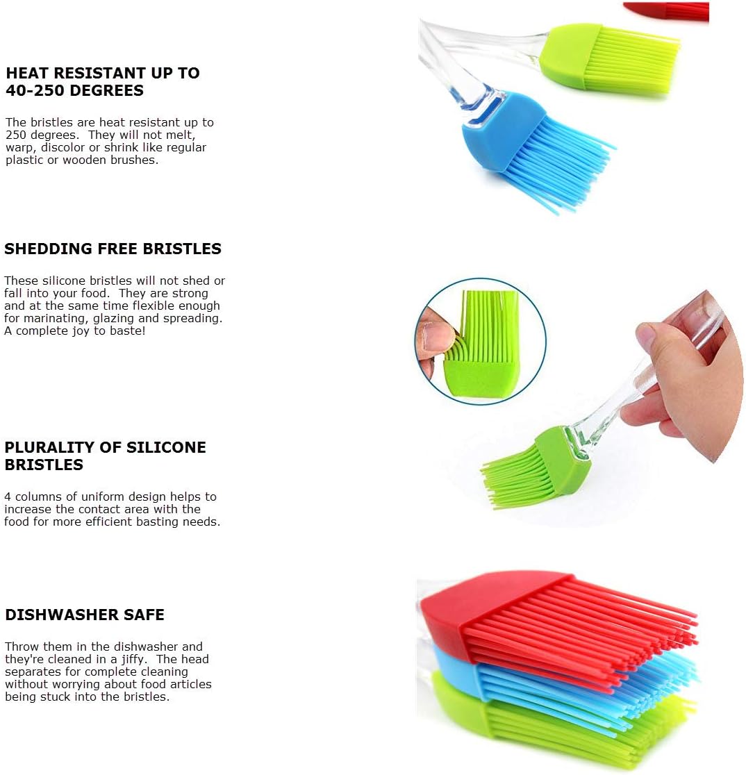 7" Silicone Basting Pastry Brush - Perfect for Oil Butter Spread, Marinades, Baste, BBQ, Grill, Cooking - BPA Free, Food Grade Material, Dishwasher Safe (3, 7 Inches)