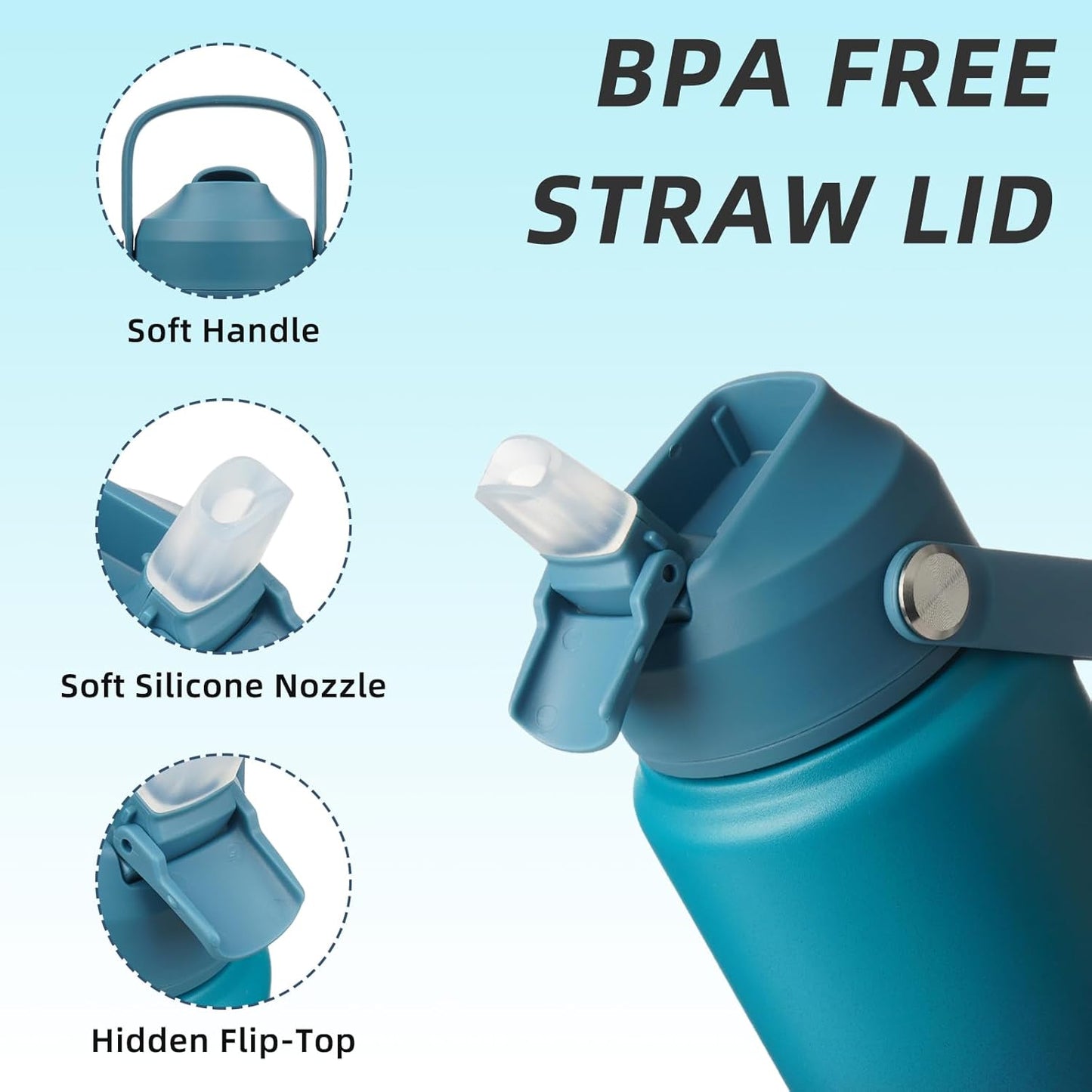 BJPKPK Water Bottle with Straw Lid, 24oz Vacuum Insulated Water Bottles, Metal Stainless Steel Thermos for Sports, Travel, BPA Free Leak Proof Thermos, Cups, Flasks, Tumblers,Vast