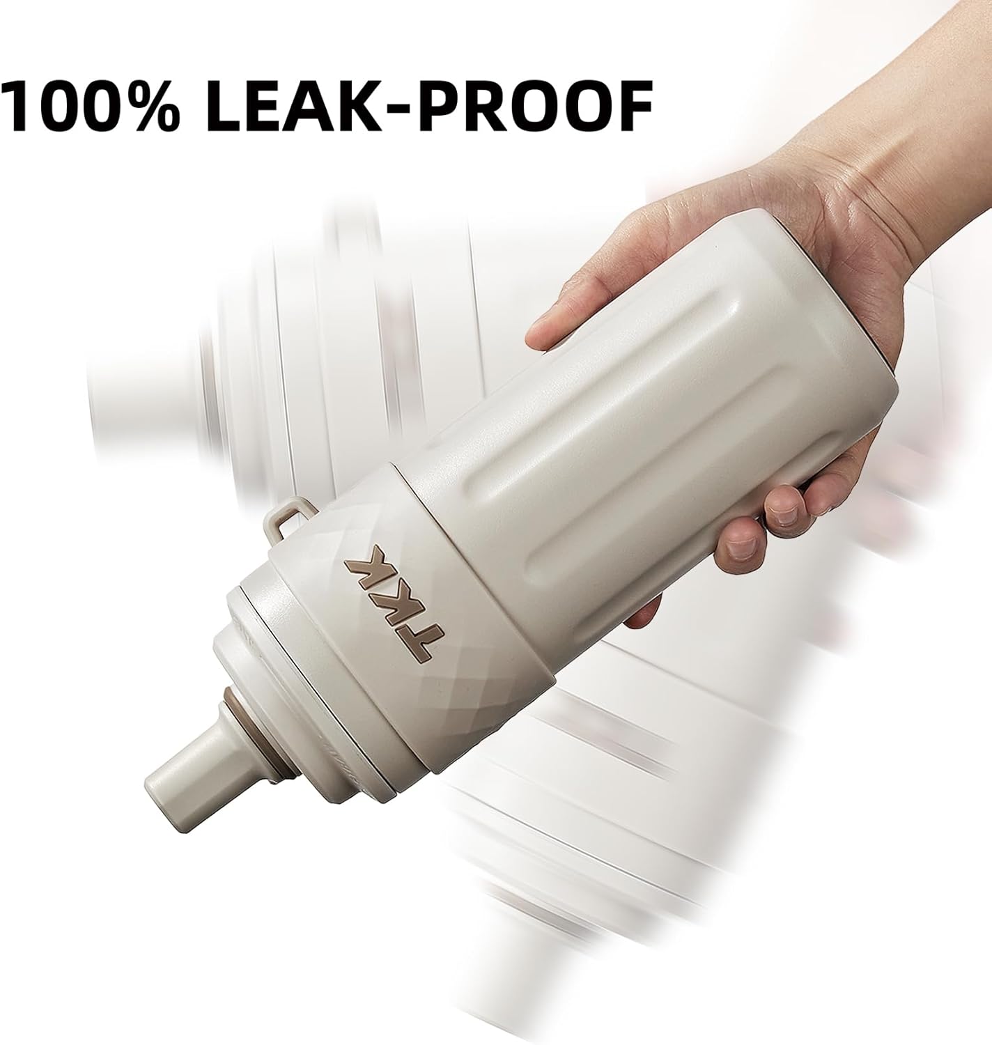 TKK 17 OZ Travel Tumbler Ceramic Lining with Straw Lid, Stainless Steel Vacuum Insulated Double Wall Coffee Tumbler, Leak Proof Iced Water Bottle with Carry Strap for Hot & Cold Drinks, Beige